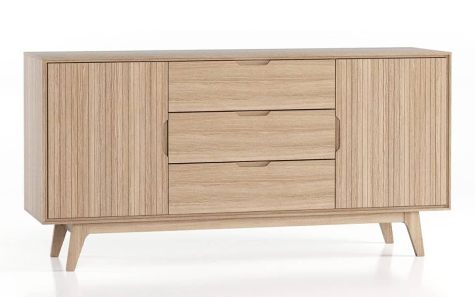 comoda brooklyn, lemn masiv 2 usi si 3 sertare, 160 x 45 x 80 cm