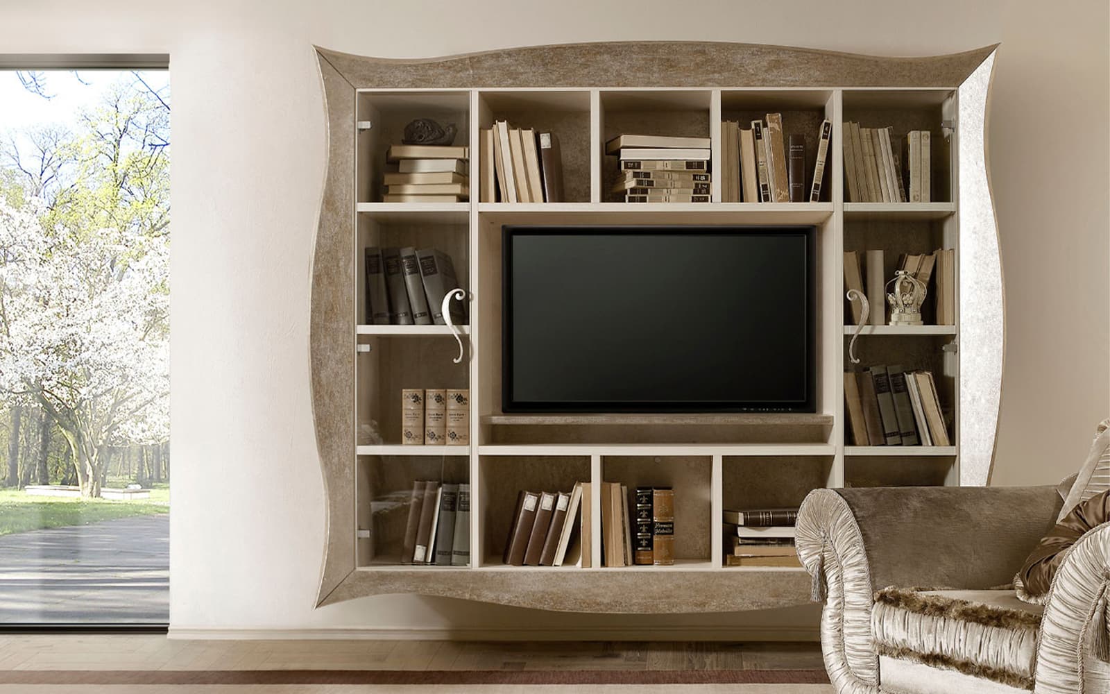Biblioteca TV Liberty, Lemn Masiv, 243×56×220 cm