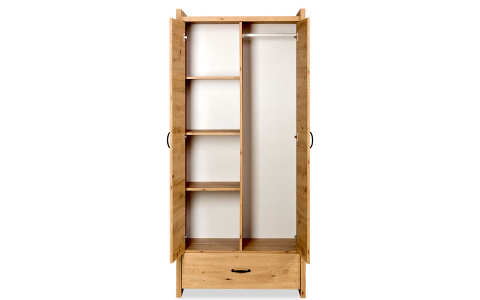 Dulap Amelie, 84×190×50 cm, Alb/Stejar