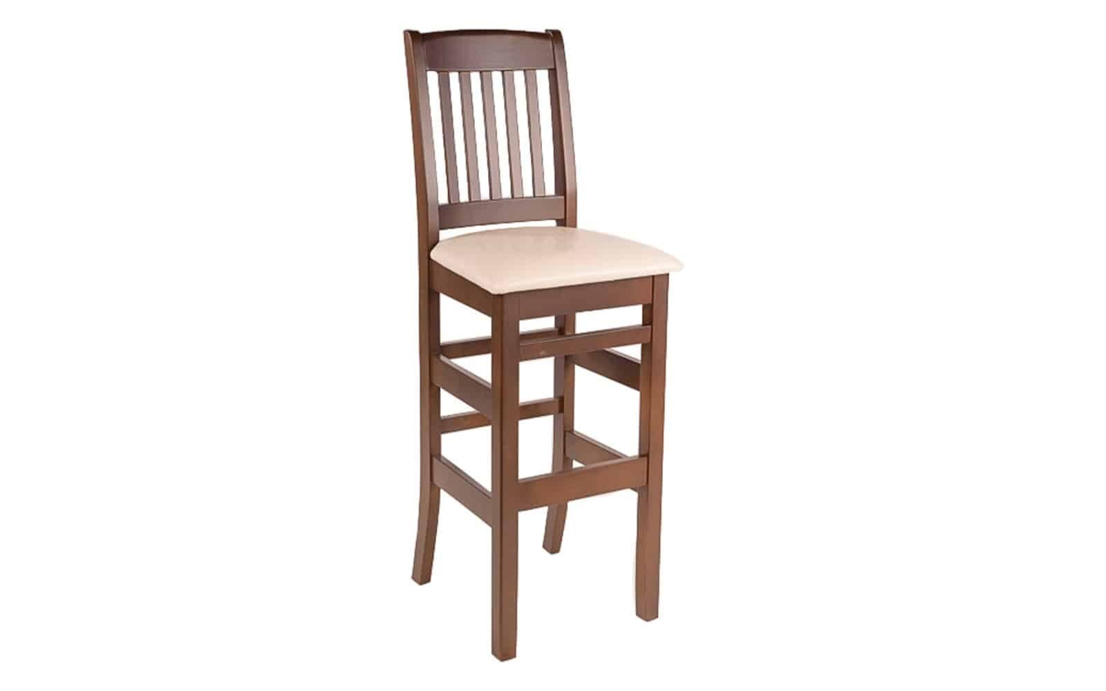 4 x Scaun Bar Buddy, Lemn Masiv, Culoare Fag, Stofa Maro Inchis, 40 x 43 x 119 cm