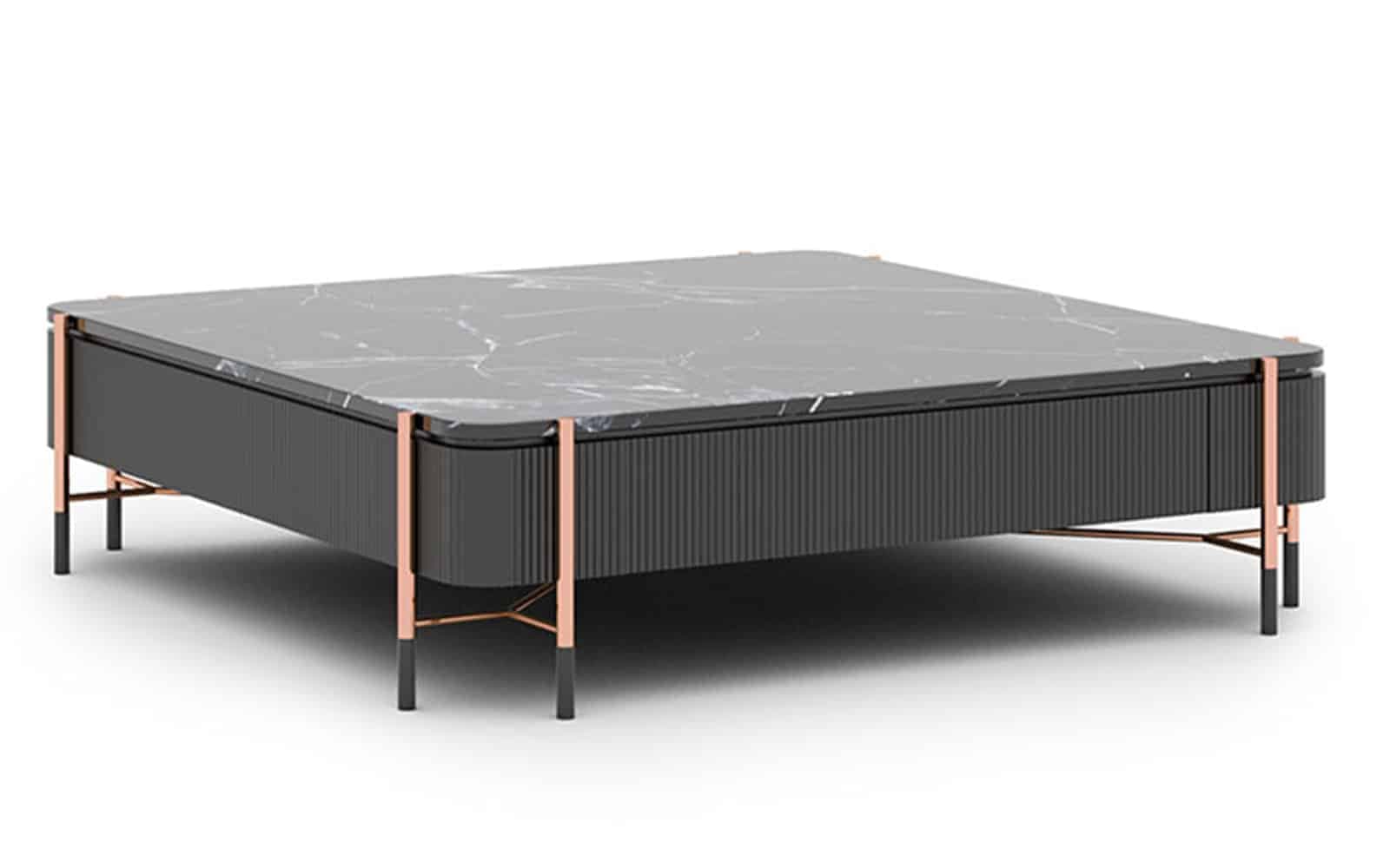 Masă Cafea Calista, Negru-Rose Gold, L 120 x A 120 x H 35 cm din lemn masiv