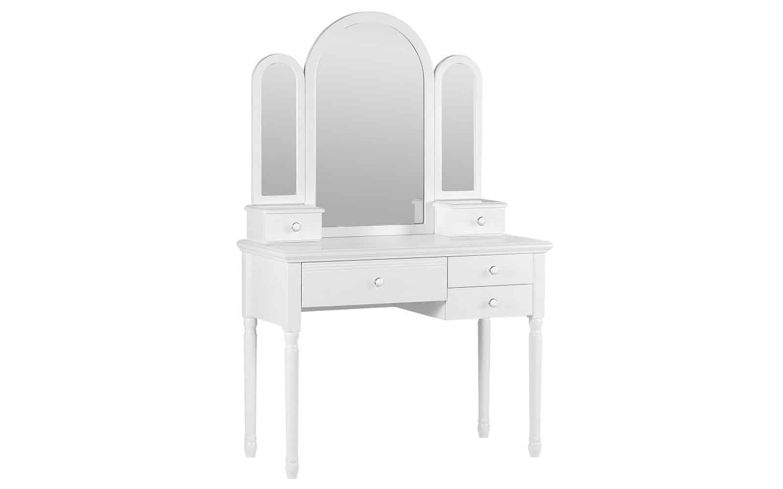 Masa de Toaleta Elizabeth, Oglinda Semirotunda din 3 Piese, 100x47x154cm, Alb