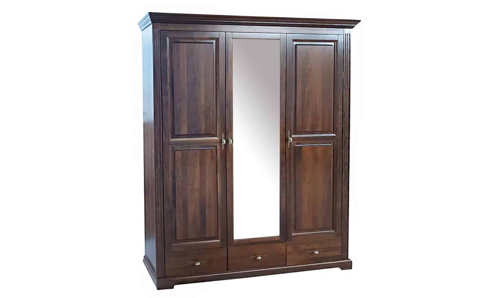 Dulap Preston, 3 Uși, cu Oglindă, Lemn Masiv, Nuc, 160,7 x 60,9 x 206,9 cm