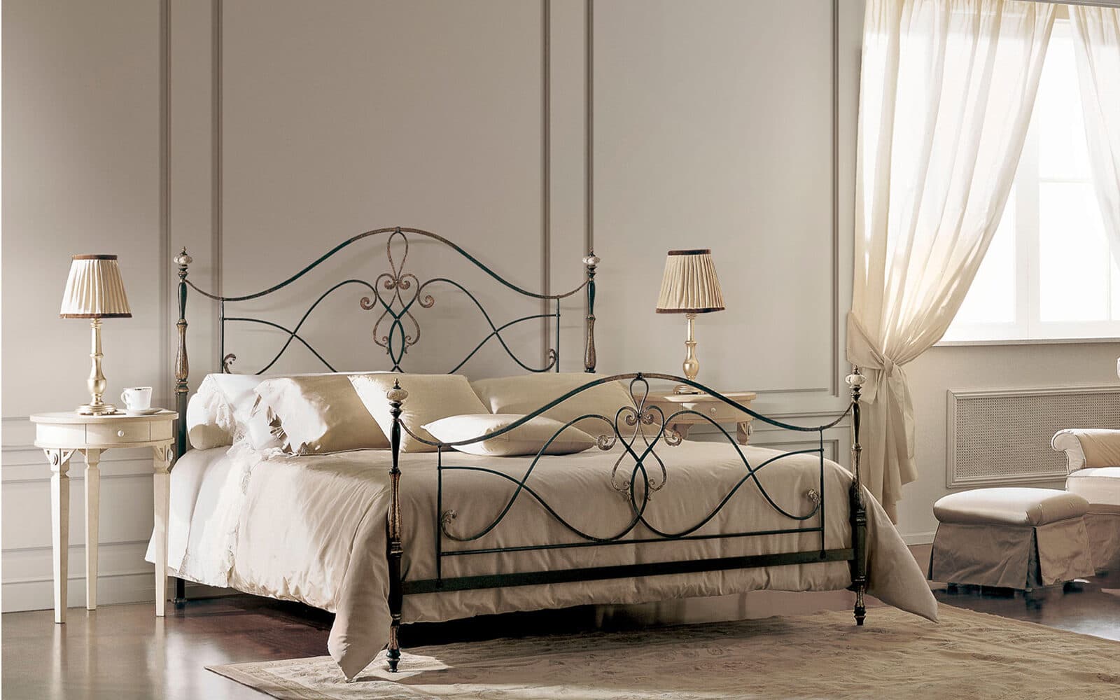 Pat Alicante – din fier forjat, 90/120/160/180x200cm din lemn masiv