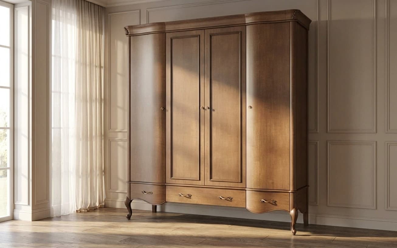 Dulap Celisea, 4 Uși, 4 Sertare, Lemn Masiv, 200 x 63 x 220 cm