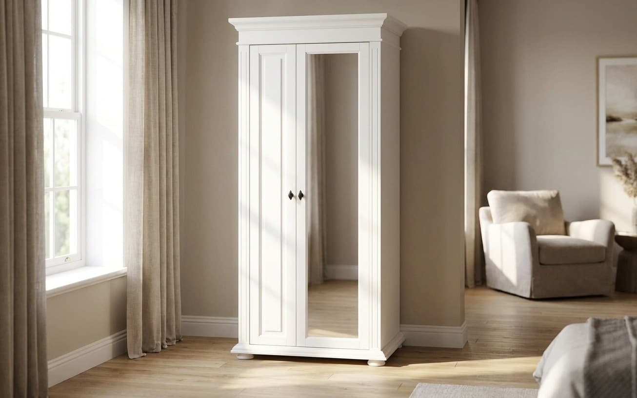 Dulap cu oglindă Ariana, Lemn Masiv, 87x41x200, Alb