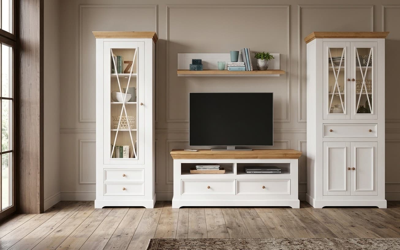 Set Living Iris, Model C, Lemn Masiv, Alb-Natur