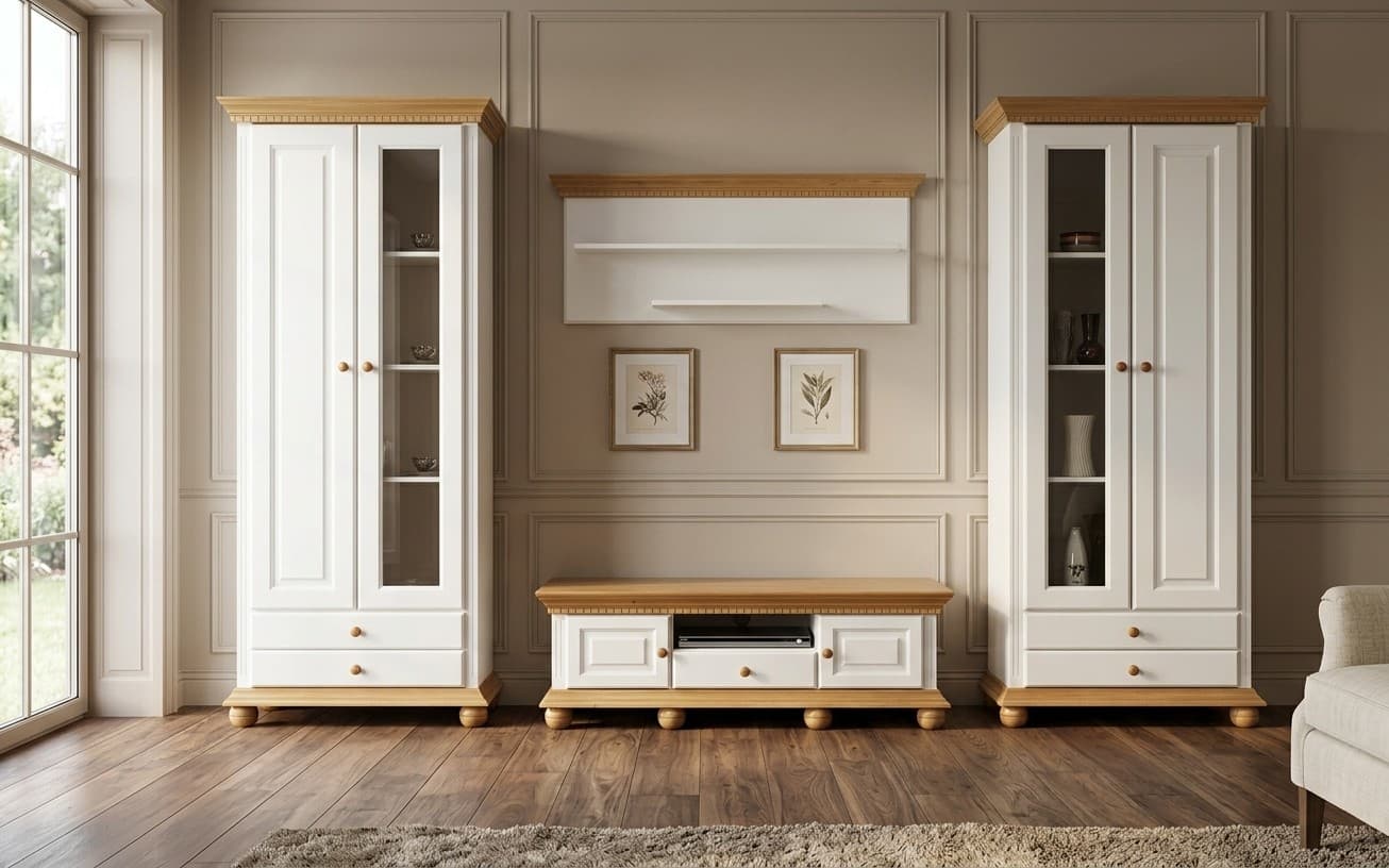 Set Living Margaret, Lemn Masiv, Model A, Alb/Natur