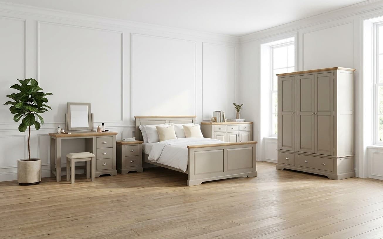 Set Dormitor Ives, Personalizabil, Lemn Masiv, Gri