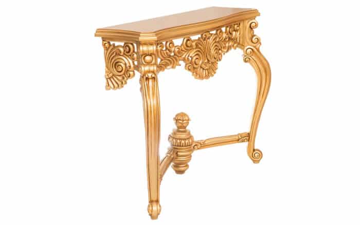 Set Consolă și Oglindă Sculptată, Lemn Masiv, Auriu - imagine 2