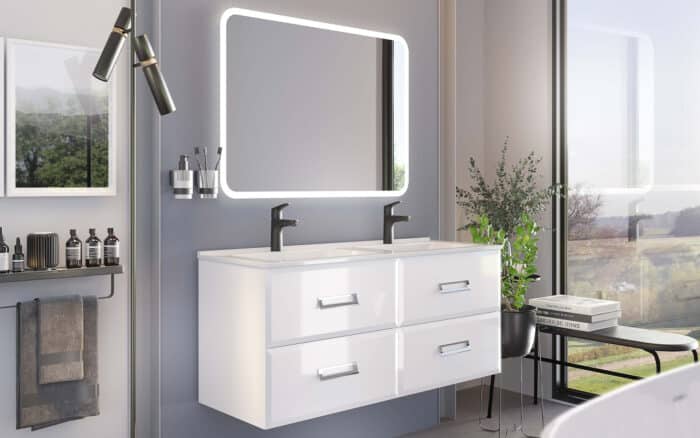 Set Mobilier Baie Suspendat Fabio, cu Lavoar Dublu - imagine 2