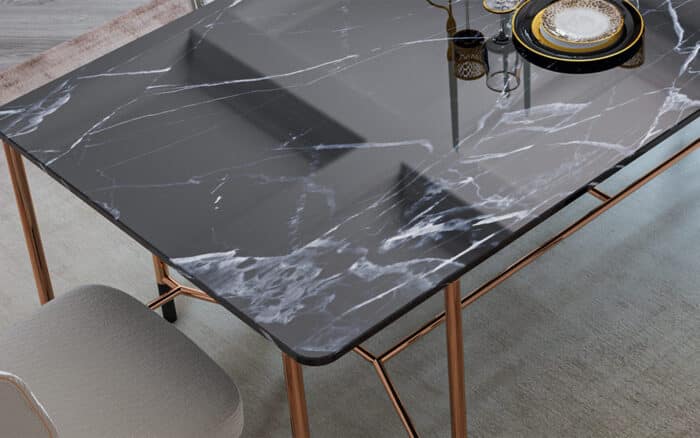 Masă Dining, Negru-Rose Gold, L 240 x A 95 x H 75 cm - imagine 5