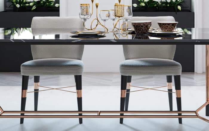 Masă Dining, Negru-Rose Gold, L 240 x A 95 x H 75 cm - imagine 7