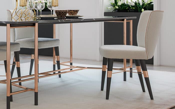 Masă Dining, Negru-Rose Gold, L 240 x A 95 x H 75 cm - imagine 6