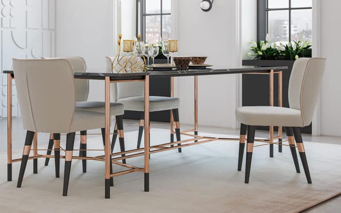 Masă Dining, Negru-Rose Gold, L 240 x A 95 x H 75 cm - imagine 4