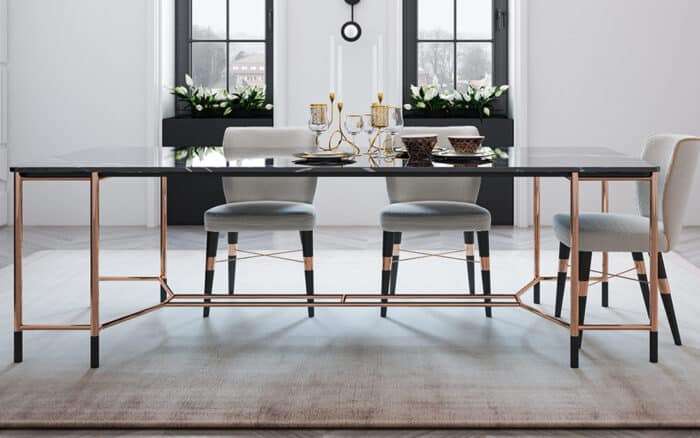 Masă Dining, Negru-Rose Gold, L 240 x A 95 x H 75 cm - imagine 3