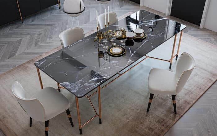 Masă Dining, Negru-Rose Gold, L 240 x A 95 x H 75 cm - imagine 2