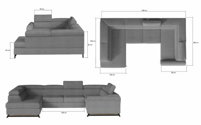 Colțar Formă U, Extensibil Amira, 330x190cm, Personalizabil - imagine 13