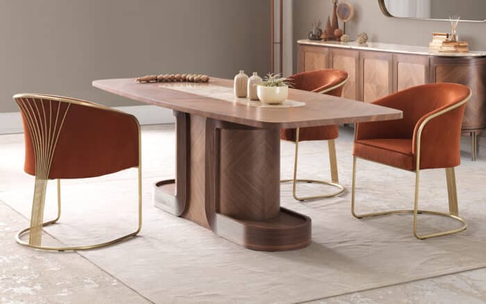 Masă Dining Emma, Nuc - Marmură Naturală - imagine 5