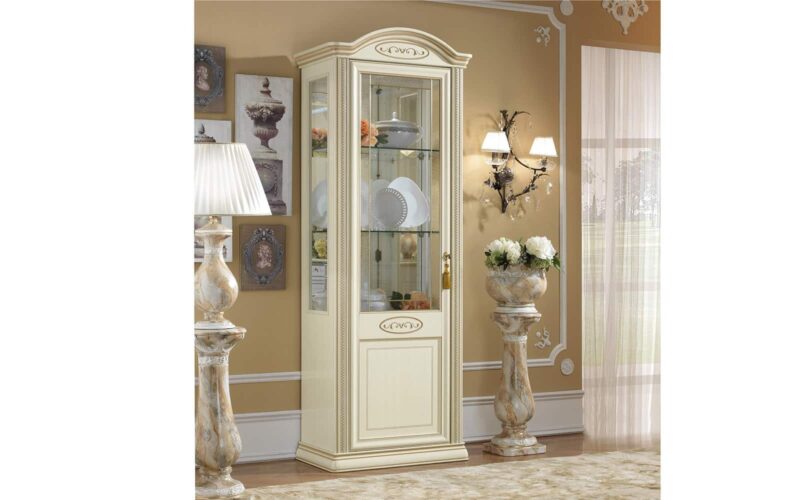 Vitrina Caterina, Lemn Masiv, Crem, 81 x 47 x 216 cm