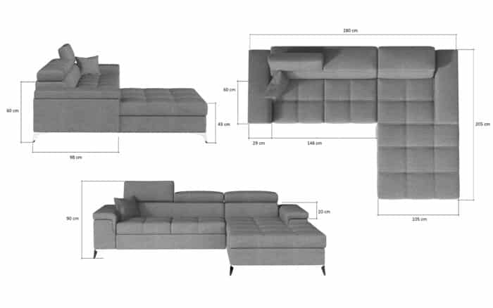 Colțar Extensibil Rita, 280x205cm, Ladă Depozitare, Personalizabil - imagine 10