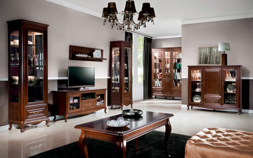 Vitrină Vanessa, 66x46x206cm, Nuc/Crem - imagine 2