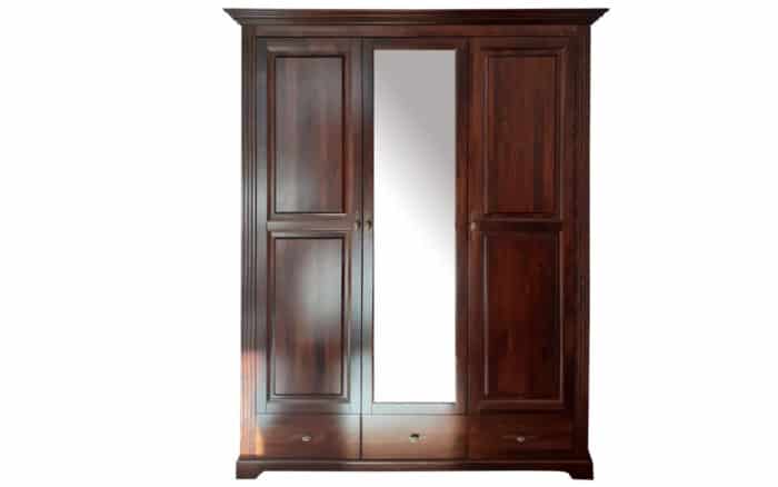 Dulap Preston, 3 Uși, cu Oglindă, Lemn Masiv, Nuc, 160,7 x 60,9 x 206,9 cm - imagine 2