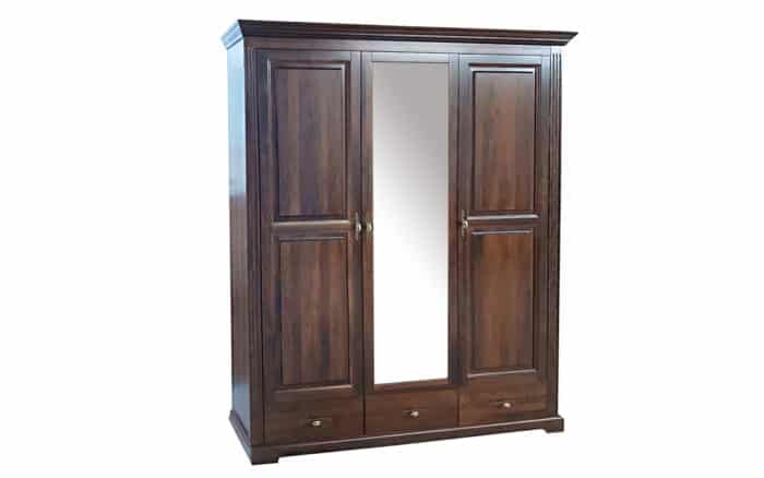 Dulap Preston, 3 Uși, cu Oglindă, Lemn Masiv, Nuc, 160,7 x 60,9 x 206,9 cm