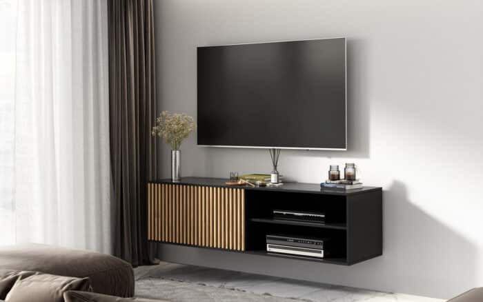 Comodă TV Suspendată Sia, 150x40x40cm, Negru - imagine 4