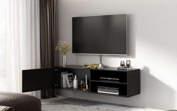 Comodă TV Suspendată Sia, 150x40x40cm, Negru - imagine 5
