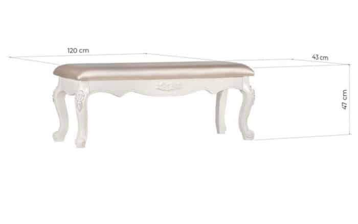 Băncuță Tapițată Paris, 120x43x47cm, Alb - imagine 3