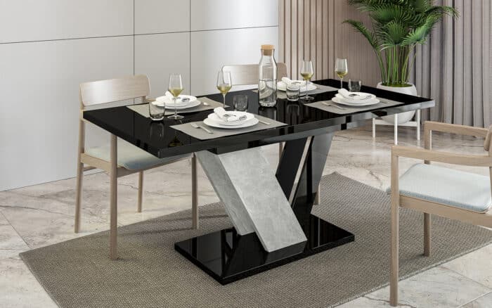 masă dining extensibilă harmonique, 120/160x80 cm, alb/negru