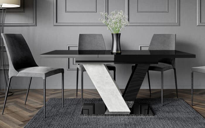 masă dining extensibilă harmonique, 120/160x80 cm, alb/negru