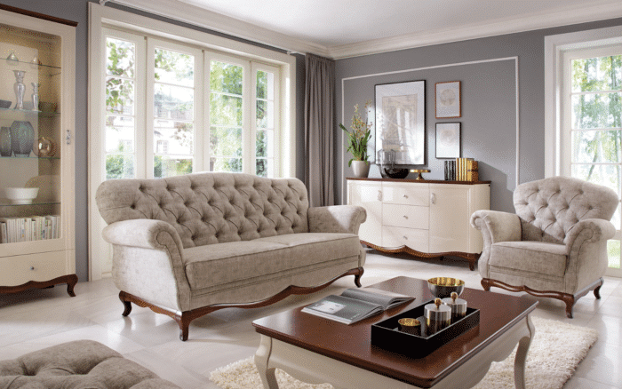 Set Milan Tapitat, Lemn Masiv, Alb/Nuc - imagine 2