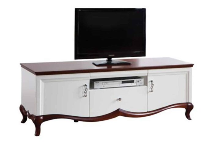 Comodă TV Milan II, Lemn Masiv, Alb-Nuc, 164,2 x 46,5 x 55,7 cm