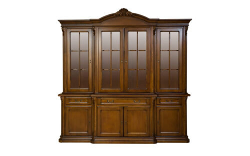 Bufet Briston cu Vitrină, 4 Uși, Lemn Masiv, 229.5 x 56.5 x 230 cm