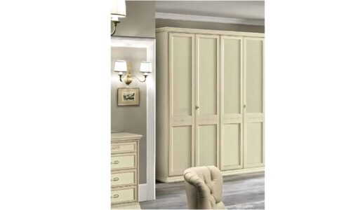 dulap 4 uși bologna, lemn masiv, 199x65x240cm, crem patinat