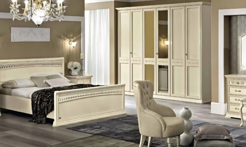 dulap 6 uși bologna, lemn masiv, 291x65x240cm, crem patinat