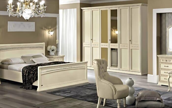 dulap 6 uși bologna, lemn masiv, 291x65x240cm, crem patinat