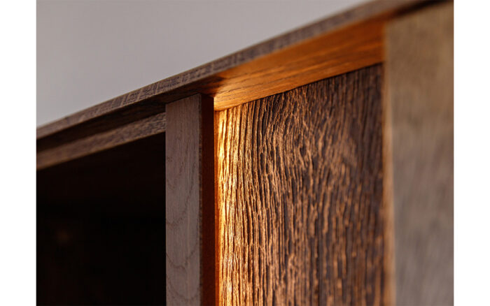 Comodă Aurora, Iluminată, Lemn Masiv Stejar Fumuriu, 185x43.5x79cm - imagine 5