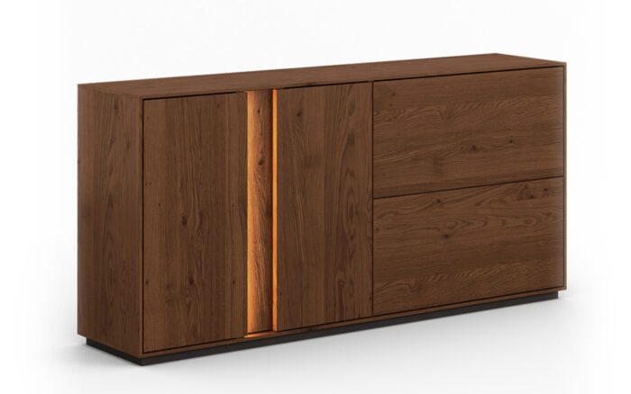 Comodă Aurora, Iluminată, Lemn Masiv Stejar Fumuriu, 185x43.5x79cm