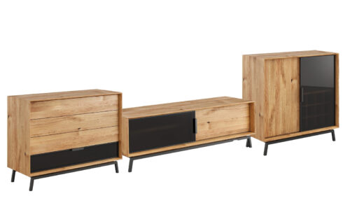 Set Living Madison, Stejar Masiv și Sticlă, 3 Piese